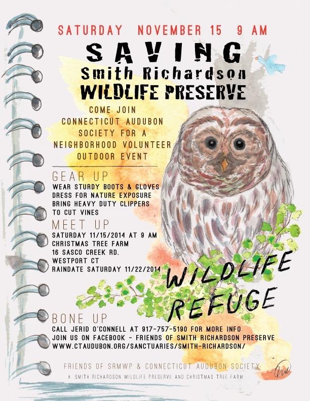 A flyer encourages local volunteers to contribute to the clean-up of the Smith Richardson Preserve. The first volunteer day on Nov. 22, 2014 became an annual event (Photo courtesy of Jerid O&#039;Connell).
